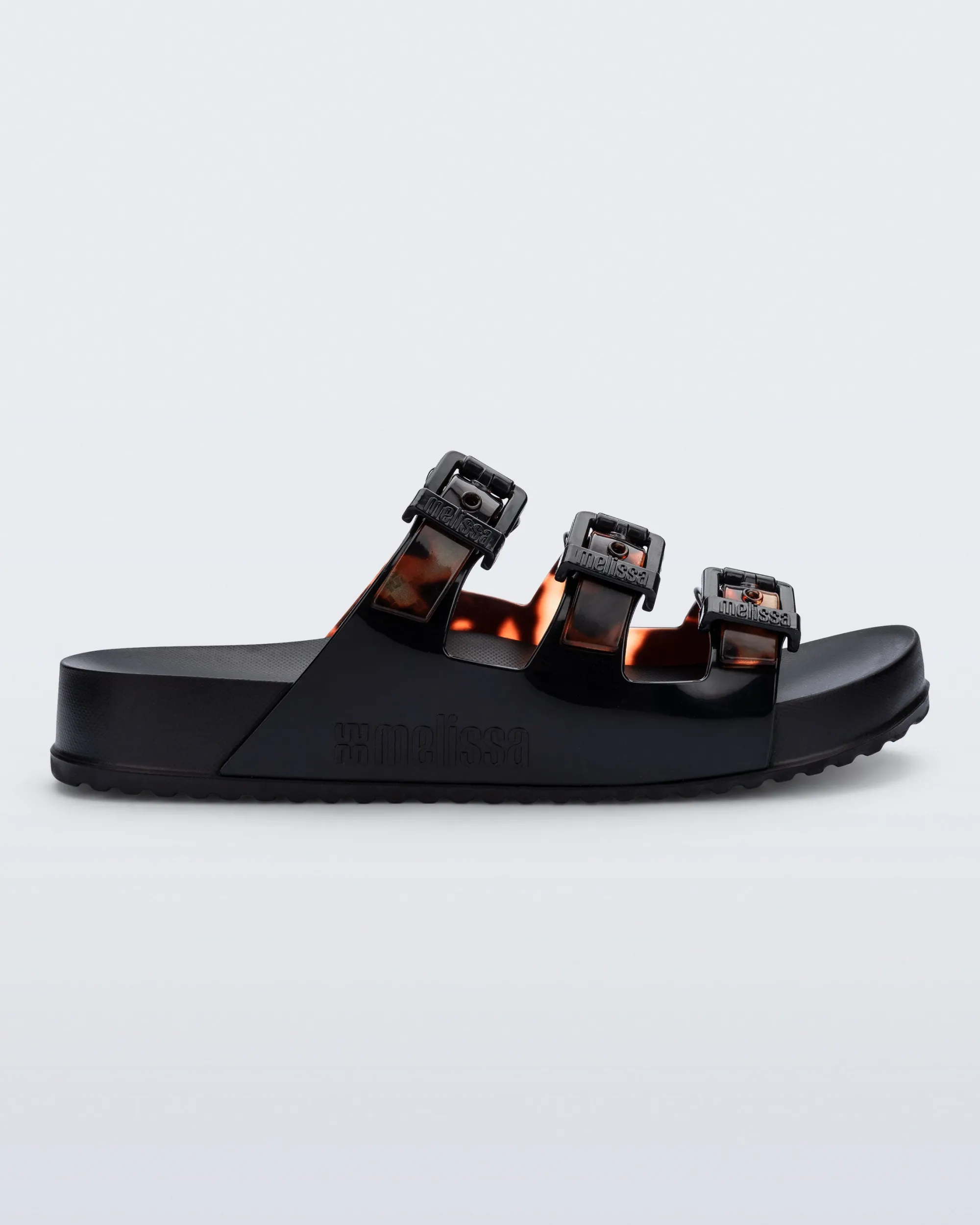 New Melissa Cozy Stripes Black/Clear Tortoise