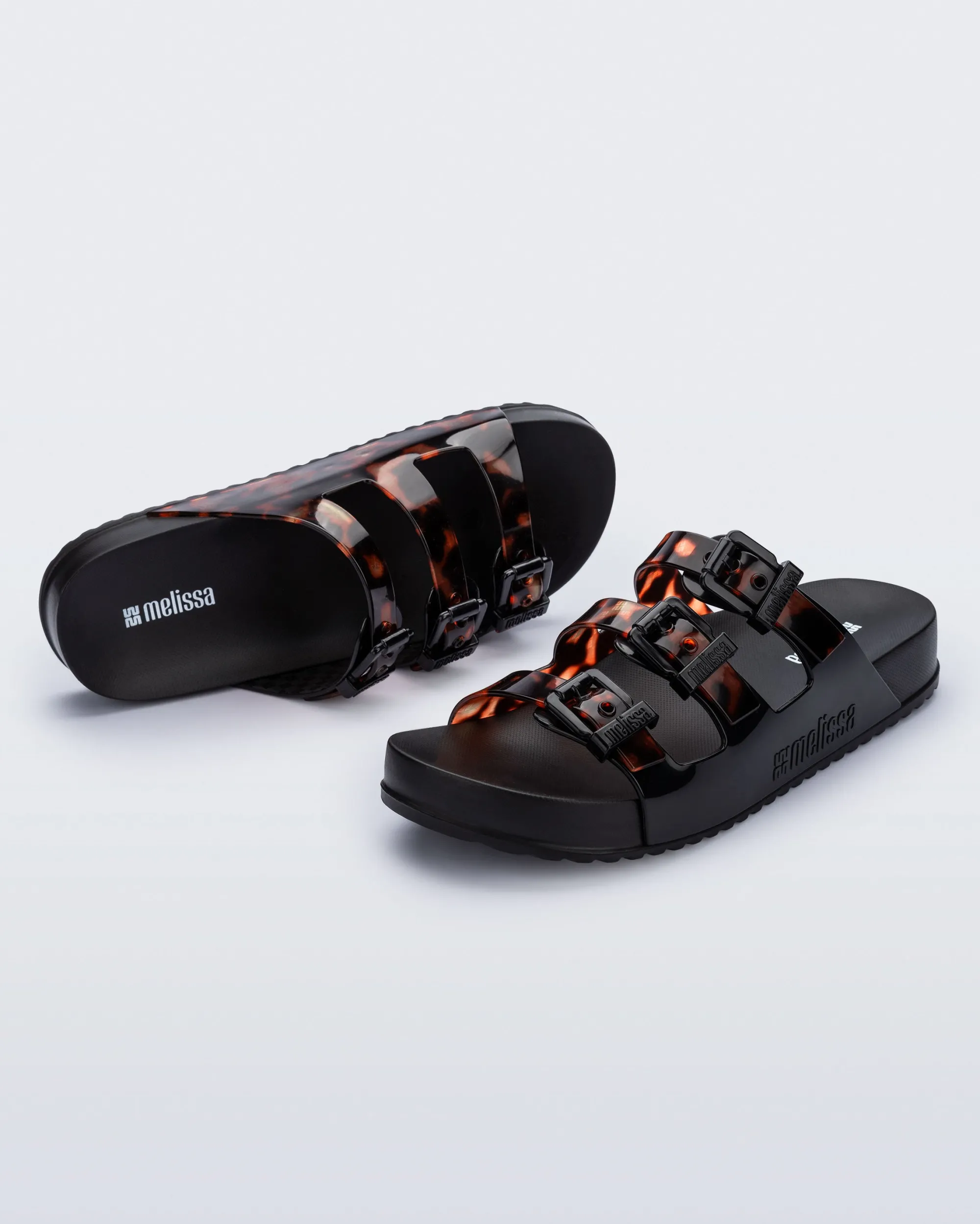 New Melissa Cozy Stripes Black/Clear Tortoise