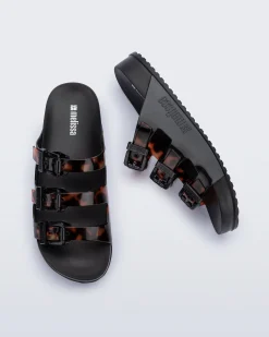 New Melissa Cozy Stripes Black/Clear Tortoise