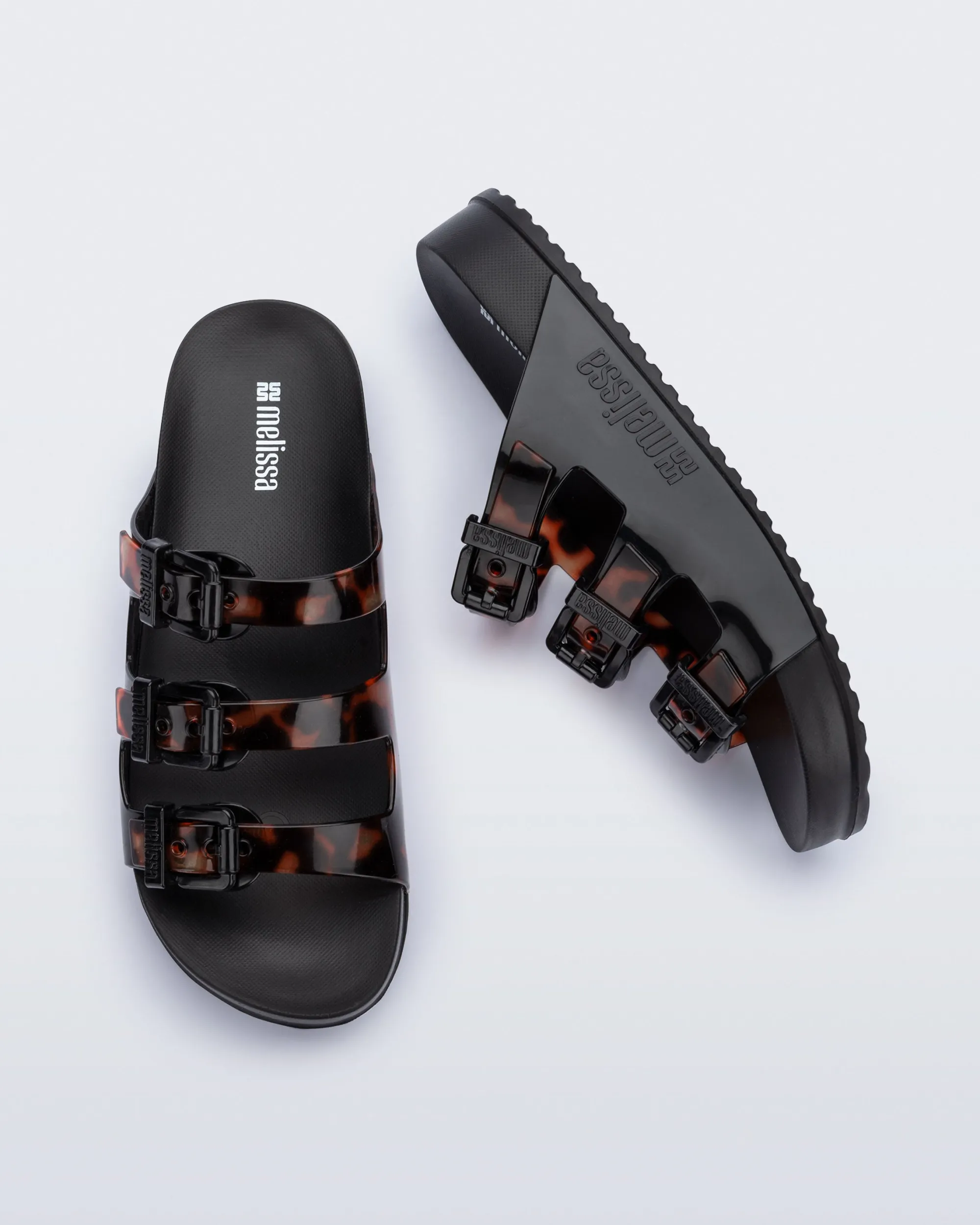 New Melissa Cozy Stripes Black/Clear Tortoise