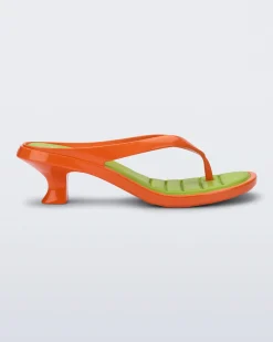 Online Melissa Flip Flop Kitten Heel Orange/Green