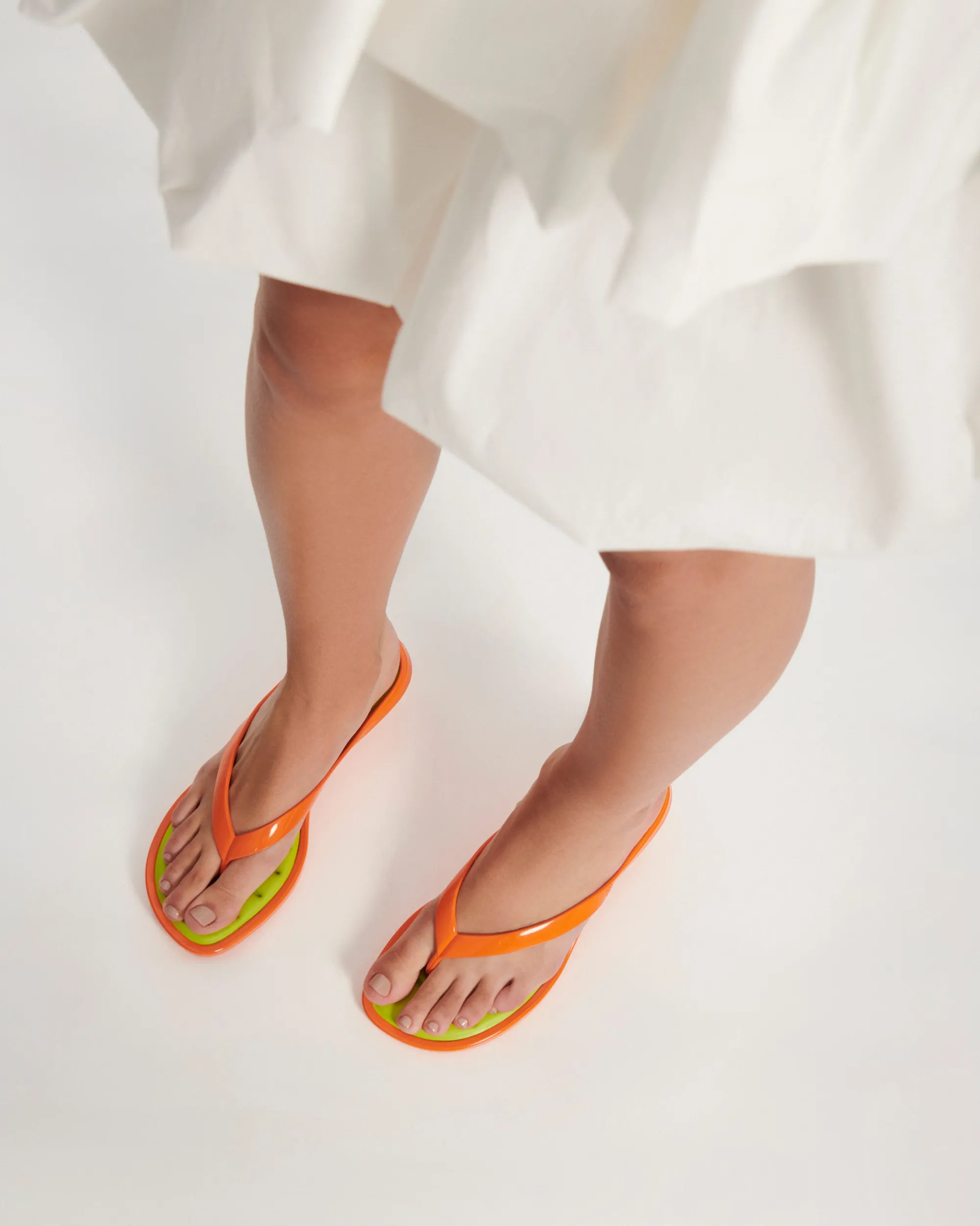 Online Melissa Flip Flop Kitten Heel Orange/Green