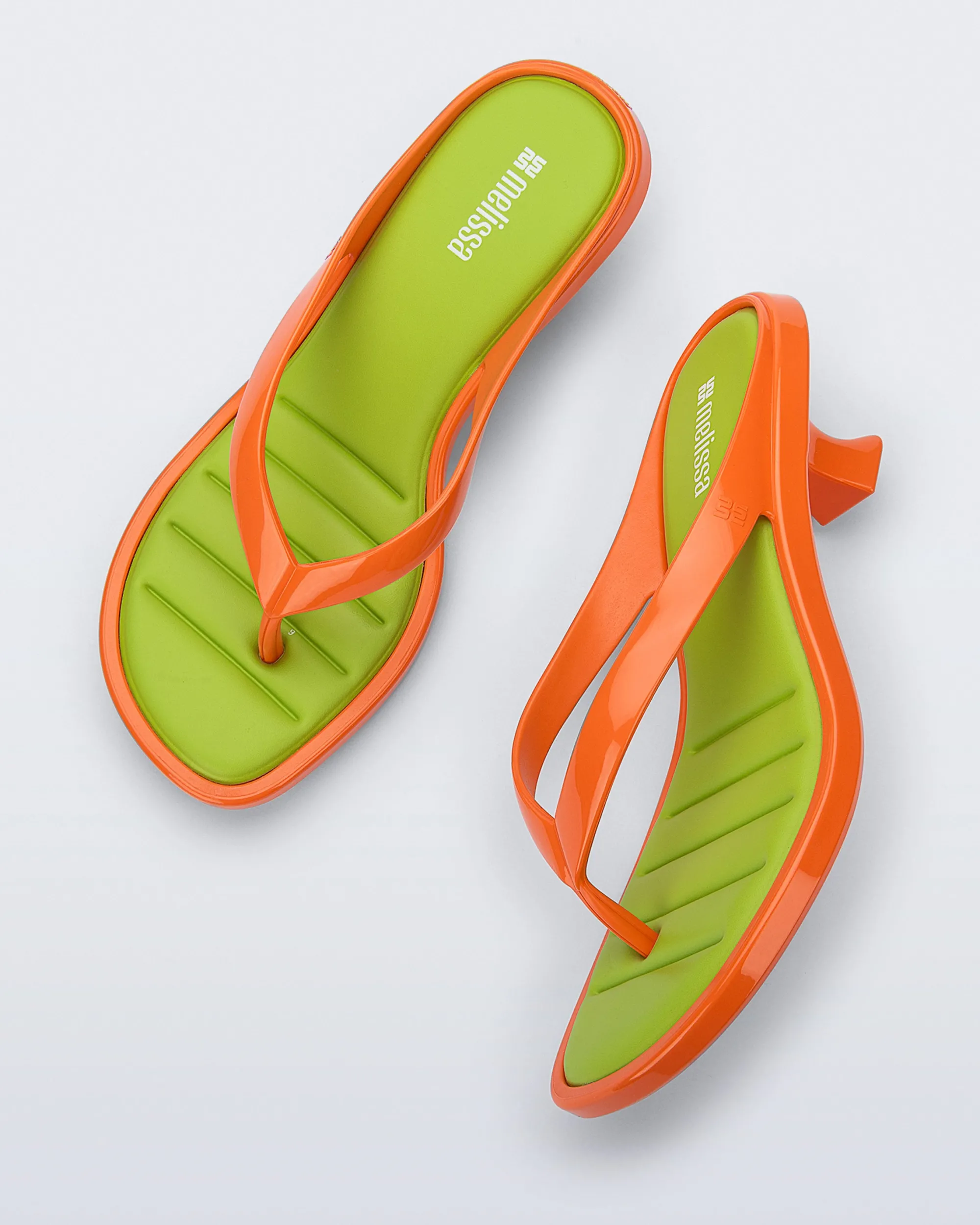 Online Melissa Flip Flop Kitten Heel Orange/Green