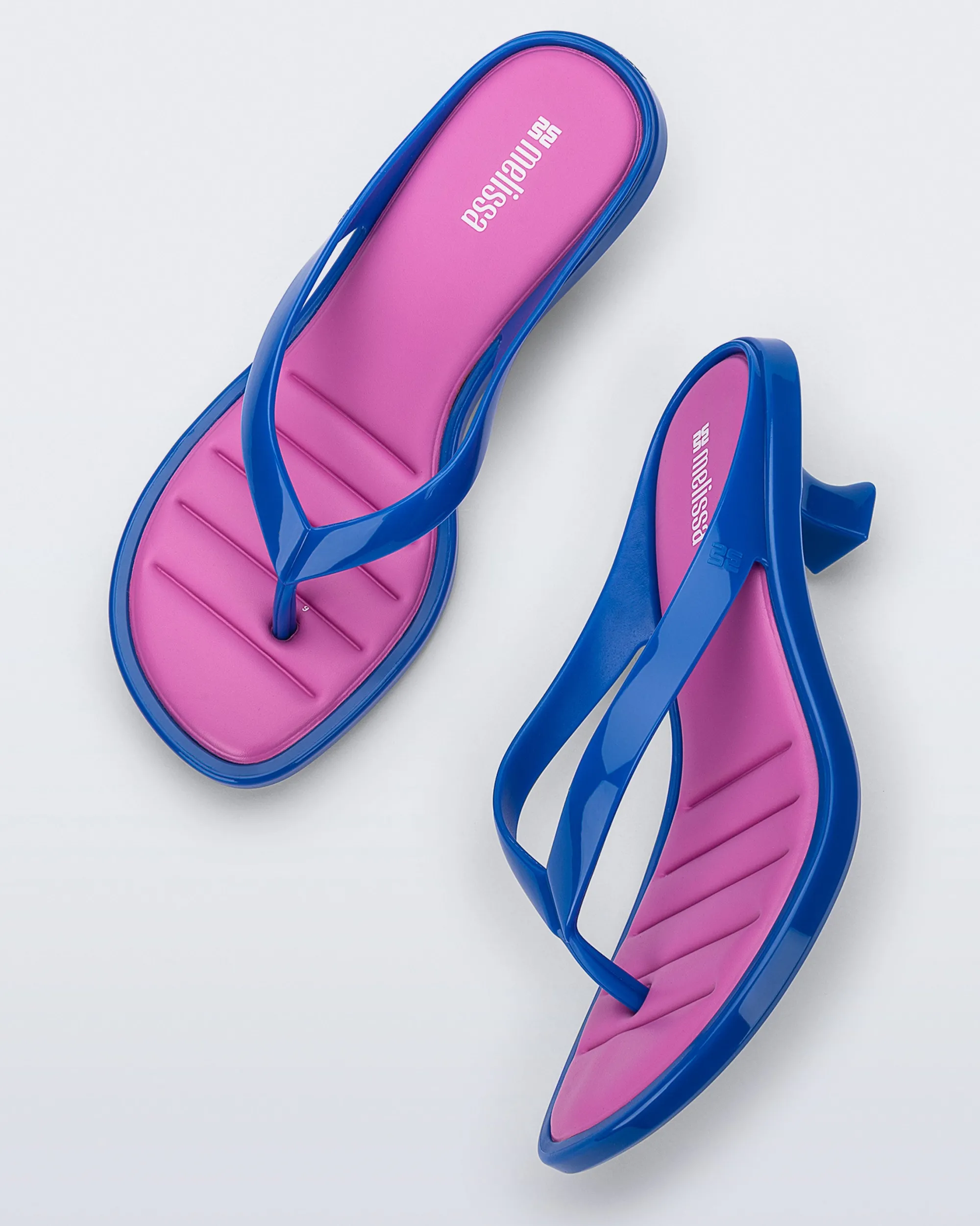 New Melissa Flip Flop Kitten Heel Blue/Pink