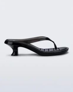 Clearance Melissa Flip Flop Kitten Heel Clear Black