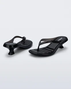 Clearance Melissa Flip Flop Kitten Heel Clear Black