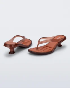 Sale Melissa Flip Flop Kitten Heel Clear Brown