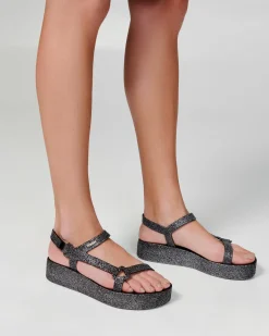 Melissa Sun Downtown Platform Black Glitter